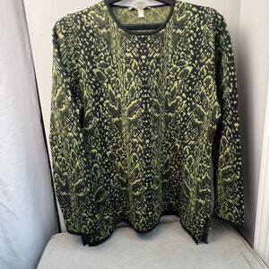 Mazzonetto Italy 100% Merino Wool Snake Print Sweater Green Black Size 14